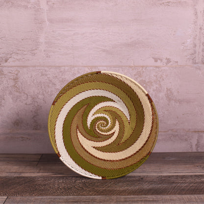 Fair Trade Zulu Telephone Wire 8" Shallow Platter Basket, Olive