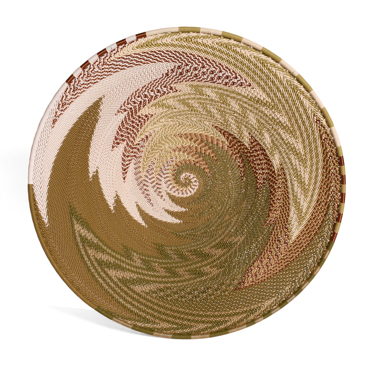 Fair Trade Zulu Telephone Wire 12" Shallow Platter Basket, Olive Green, Style B