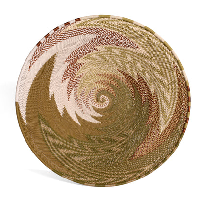 Fair Trade Zulu Telephone Wire 12" Shallow Platter Basket, Olive Green, Style B