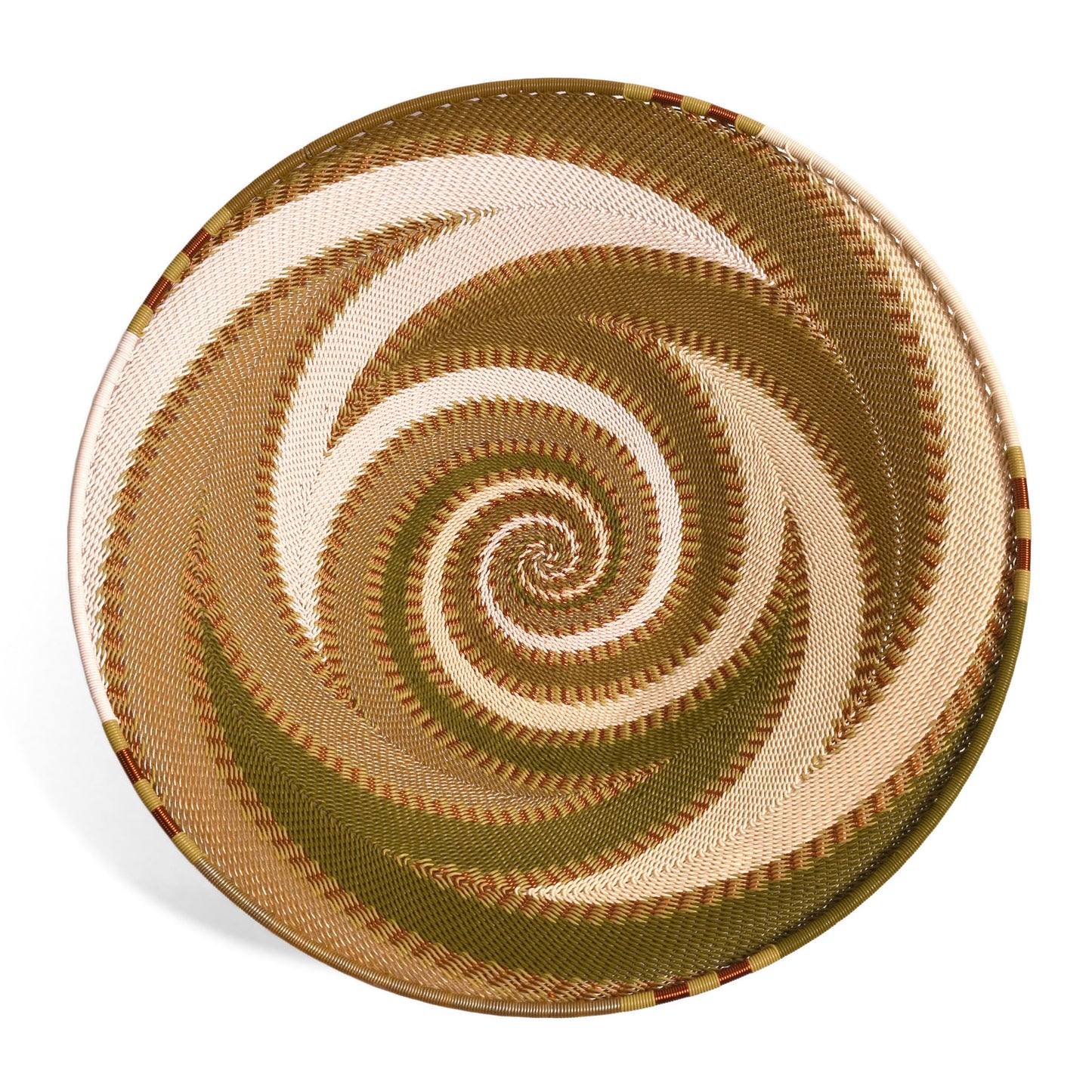 Fair Trade Zulu Telephone Wire 12" Shallow Platter Basket, Olive Green