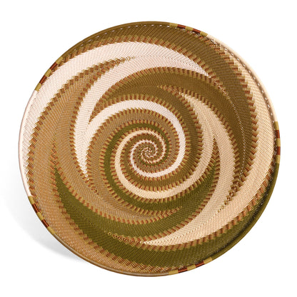 Fair Trade Zulu Telephone Wire 12" Shallow Platter Basket, Olive Green