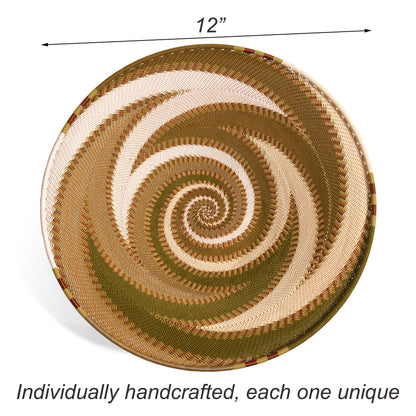 Fair Trade Zulu Telephone Wire 12" Shallow Platter Basket, Olive Green
