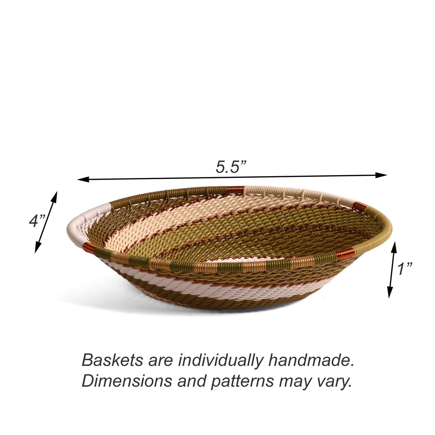 Fair Trade Zulu Telephone Wire Small Oval Bowl Basket, Olive