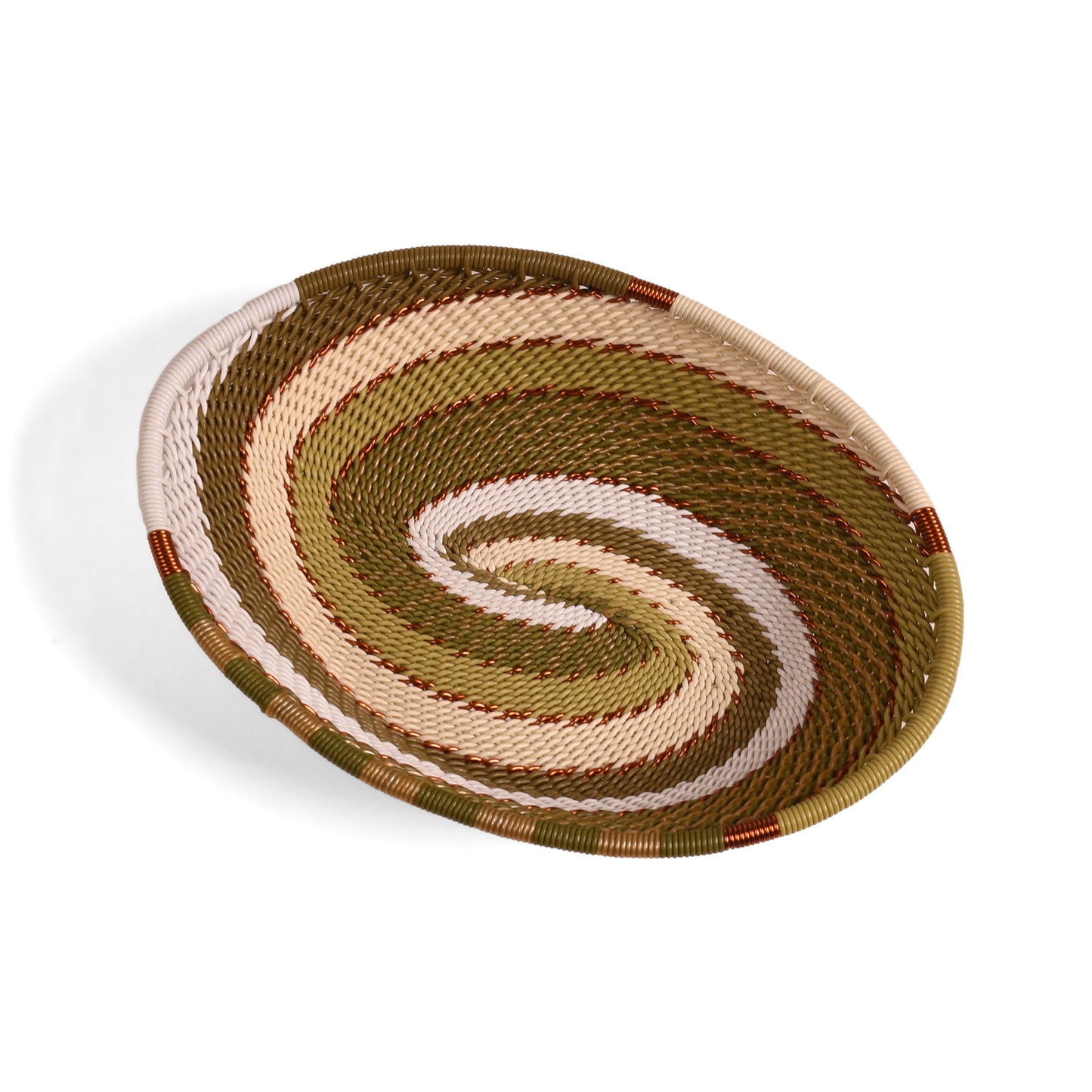 Fair Trade Zulu Telephone Wire Small Oval Bowl Basket, Olive