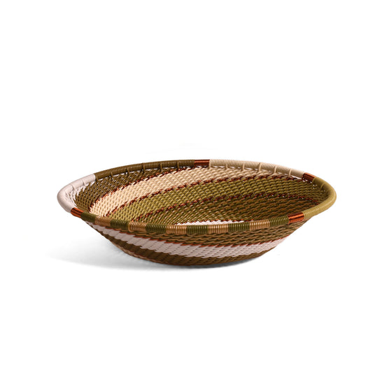 Fair Trade Zulu Telephone Wire Small Oval Bowl Basket, Olive