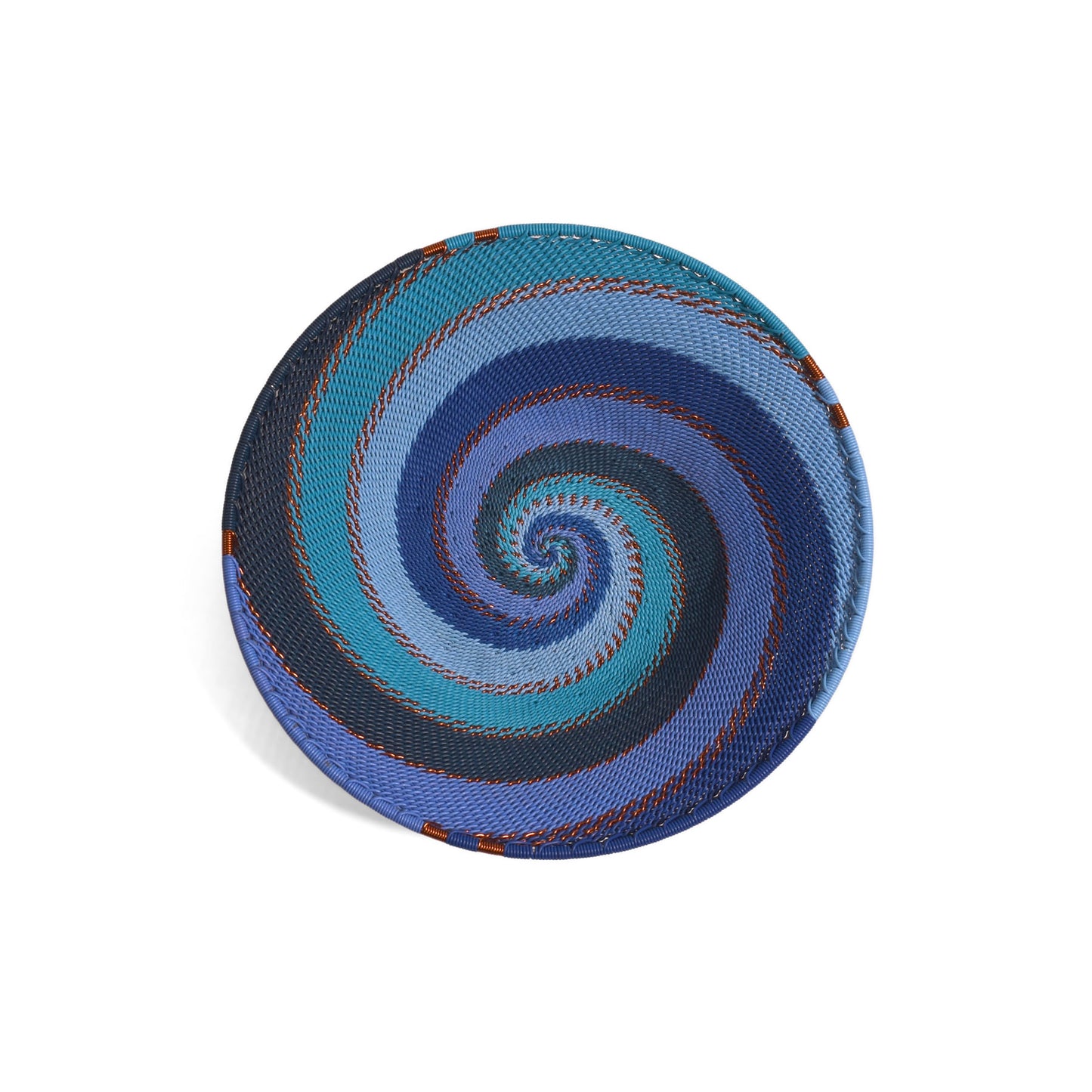 Fair Trade Zulu Telephone Wire 8" Shallow Platter Basket, Sapphire Blue