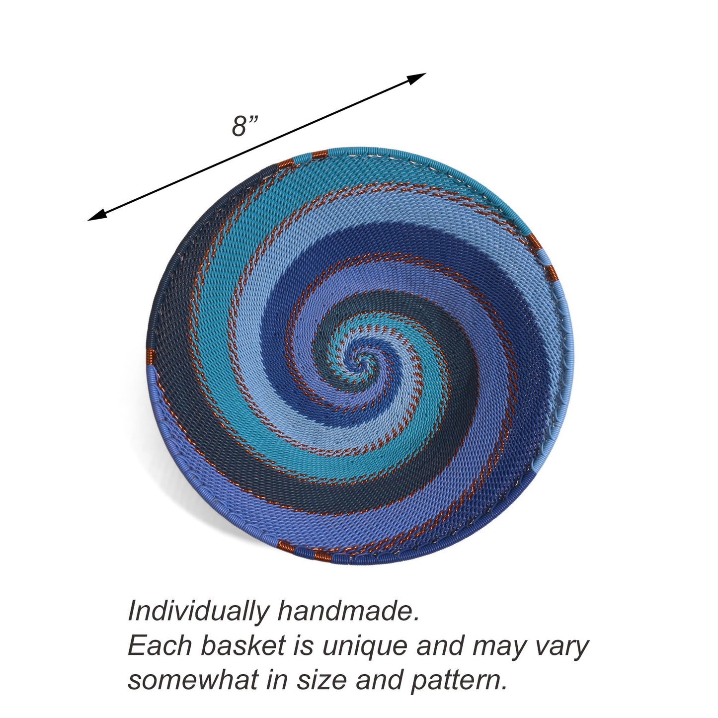 Fair Trade Zulu Telephone Wire 8" Shallow Platter Basket, Sapphire Blue