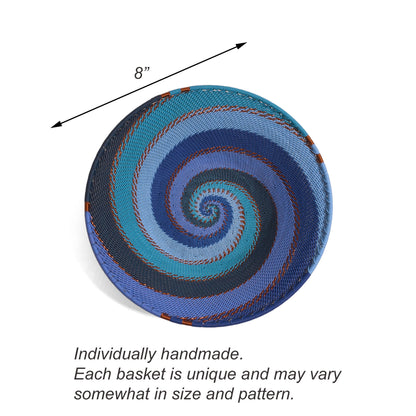 Fair Trade Zulu Telephone Wire 8" Shallow Platter Basket, Sapphire Blue