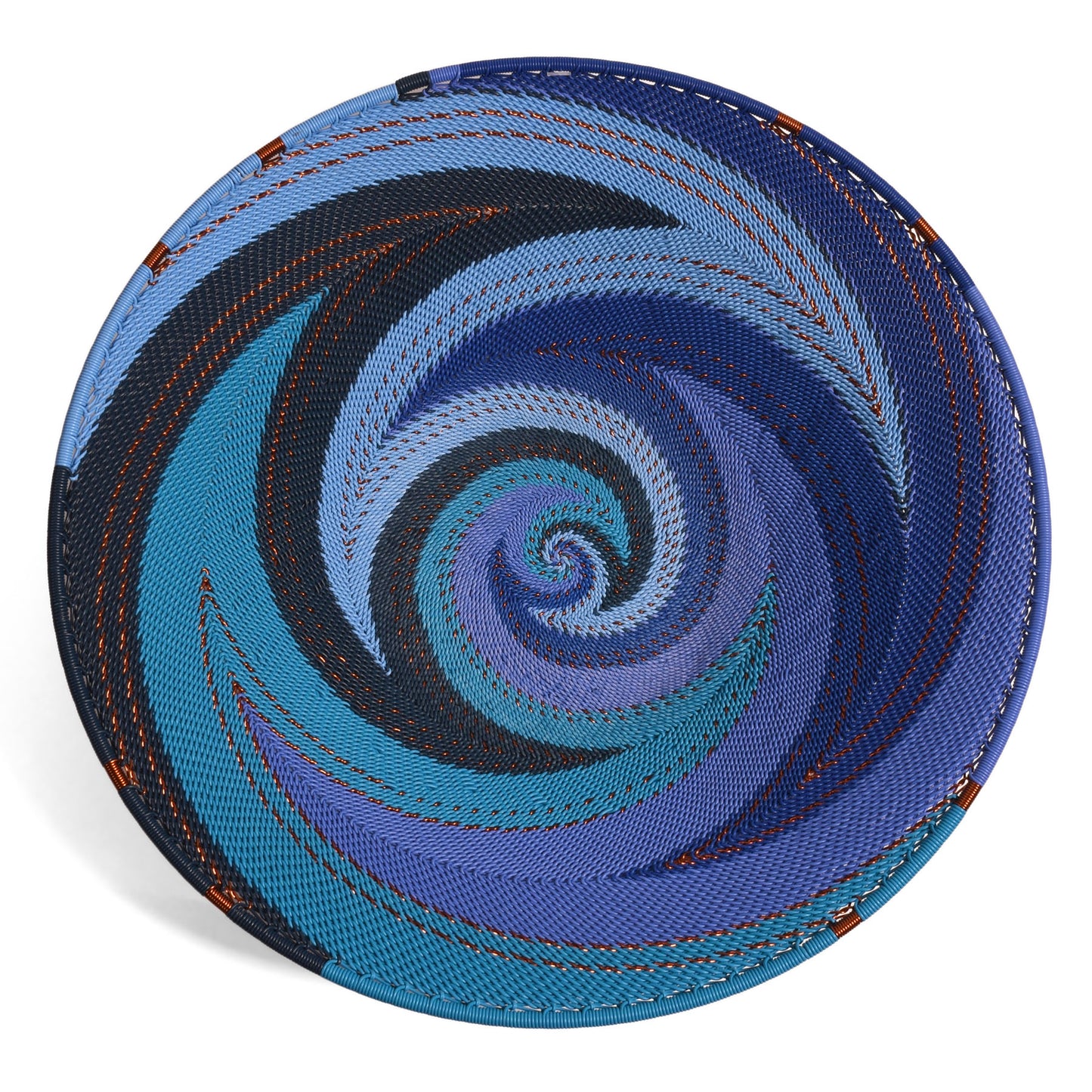 Fair Trade Zulu Telephone Wire 12" Shallow Basket, Sapphire Blue Version B