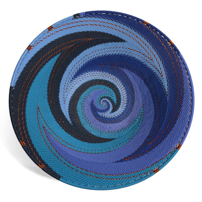 Fair Trade Zulu Telephone Wire 12" Shallow Basket, Sapphire Blue Version B