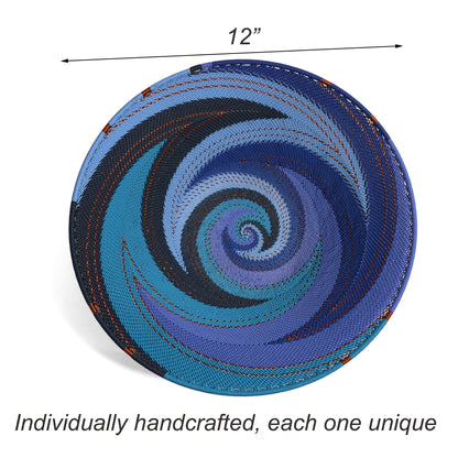 Fair Trade Zulu Telephone Wire 12" Shallow Basket, Sapphire Blue Version B