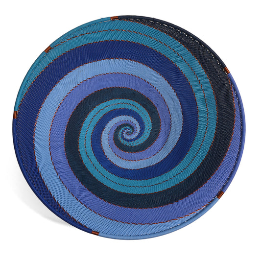 Fair Trade Zulu Telephone Wire 12" Shallow Platter Basket, Sapphire