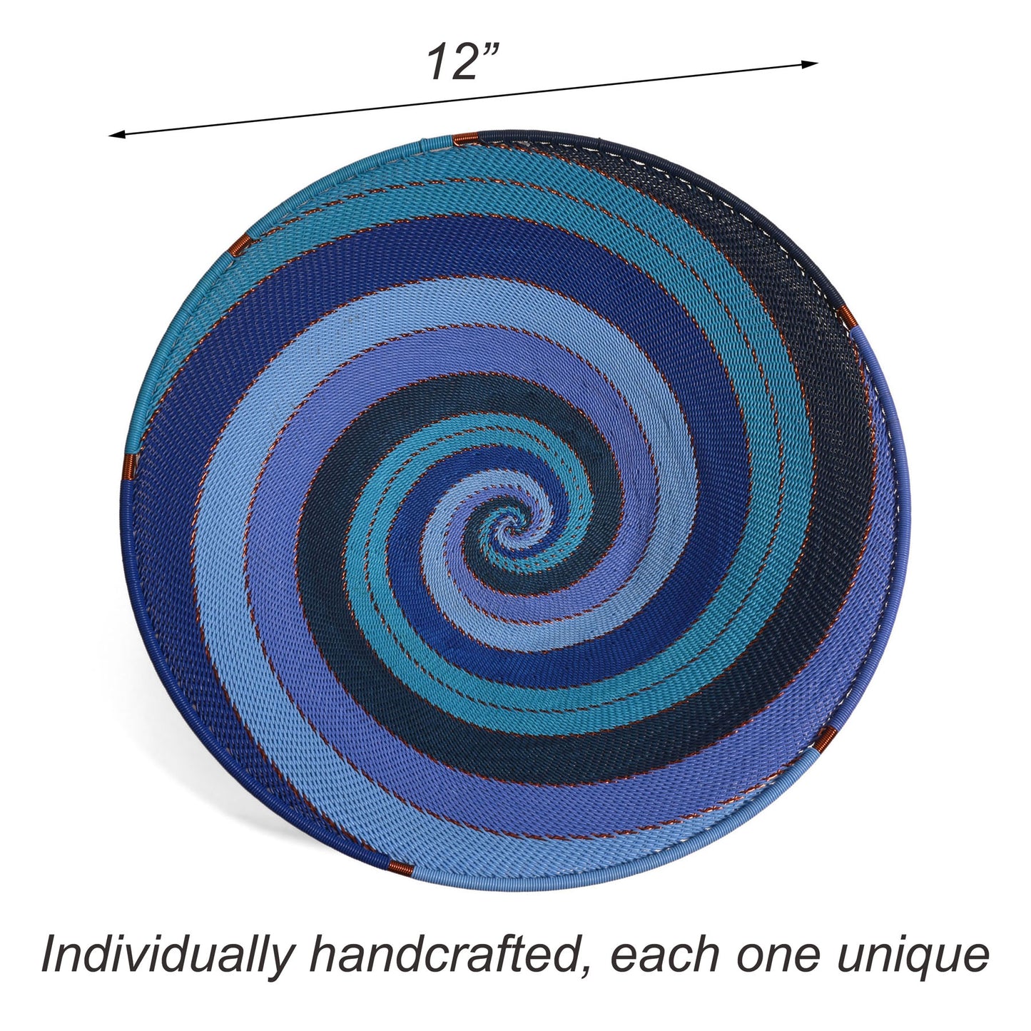 Fair Trade Zulu Telephone Wire 12" Shallow Platter Basket, Sapphire