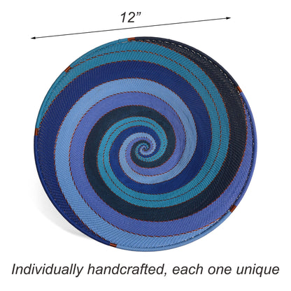 Fair Trade Zulu Telephone Wire 12" Shallow Platter Basket, Sapphire
