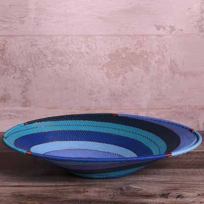 Fair Trade Zulu Telephone Wire 12" Shallow Platter Basket, Sapphire