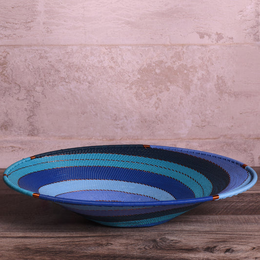 Fair Trade Zulu Telephone Wire 12" Shallow Platter Basket, Sapphire