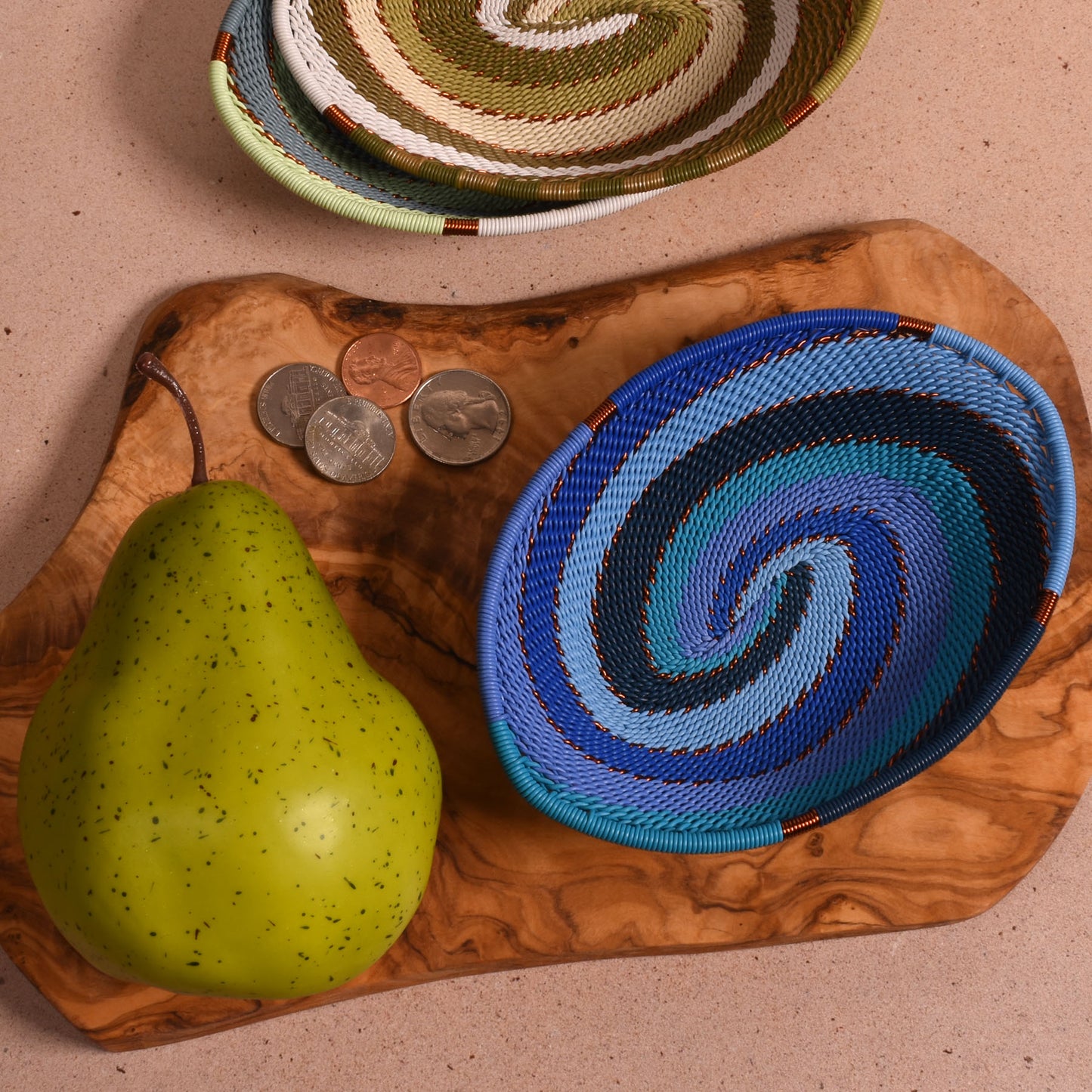 Fair Trade Zulu Telephone Wire Small Oval Bowl Basket, Sapphire