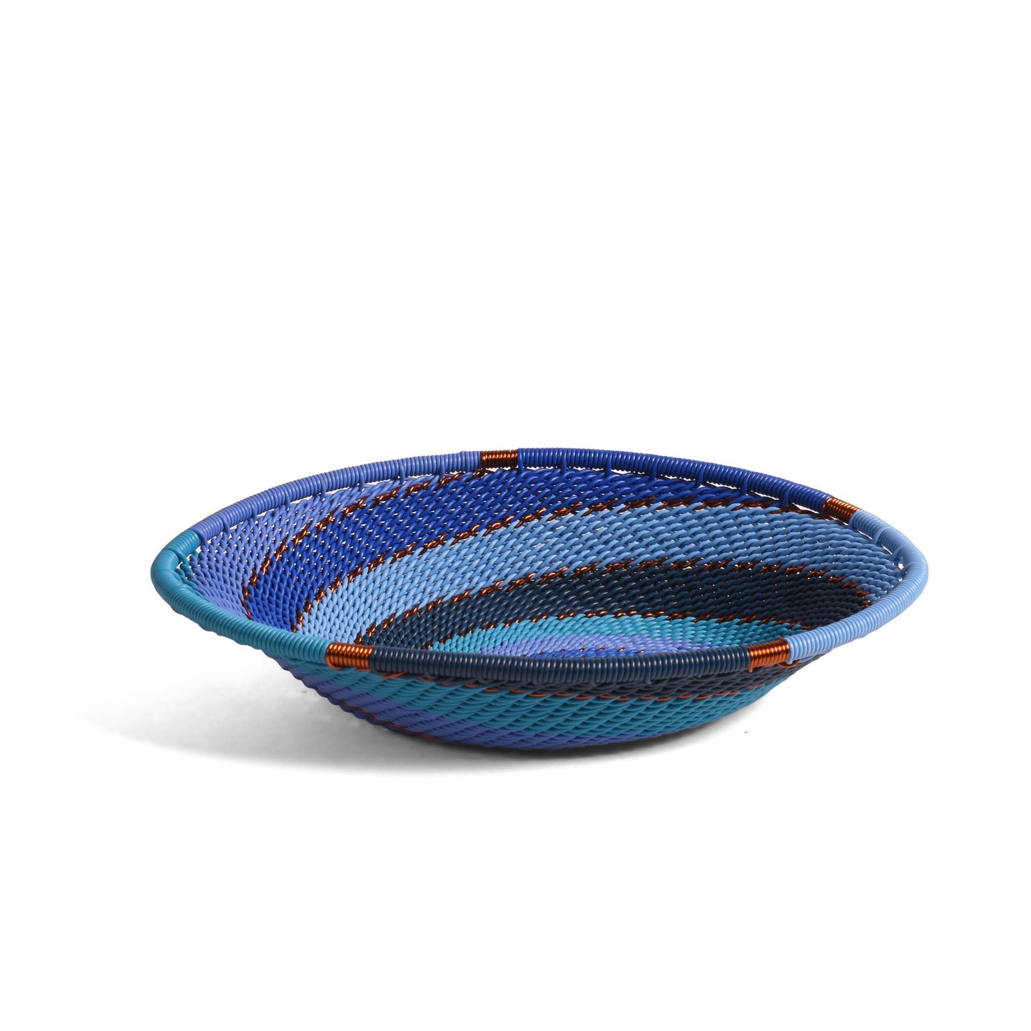 Fair Trade Zulu Telephone Wire Small Oval Bowl Basket, Sapphire