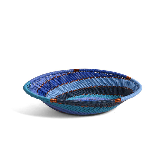 Fair Trade Zulu Telephone Wire Small Oval Bowl Basket, Sapphire