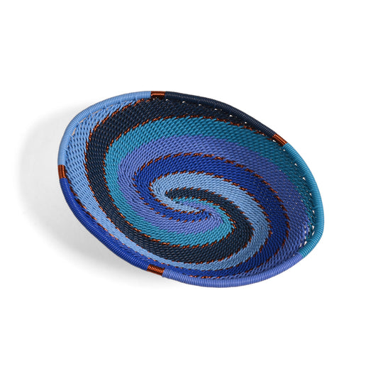 Fair Trade Zulu Telephone Wire Small Oval Bowl Basket, Sapphire