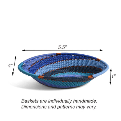 Fair Trade Zulu Telephone Wire Small Oval Bowl Basket, Sapphire