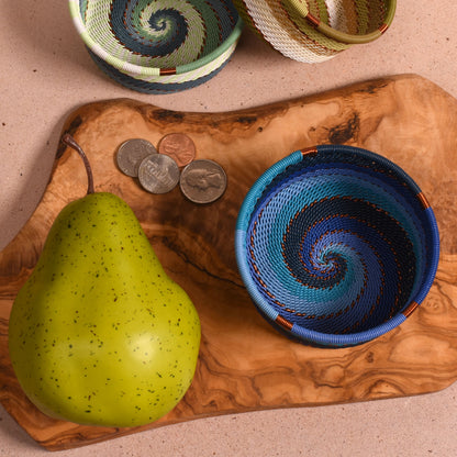 Fair Trade Zulu Telephone Wire Bottle Coaster Caddy Basket, Sapphire Blue