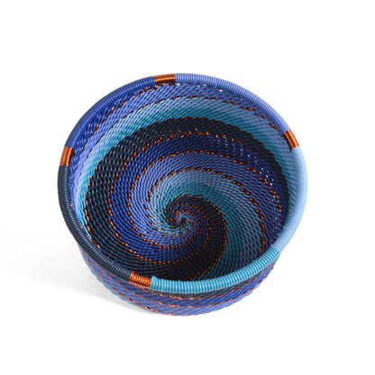 Fair Trade Zulu Telephone Wire Bottle Coaster Caddy Basket, Sapphire Blue