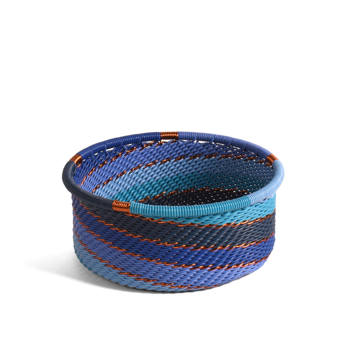 Fair Trade Zulu Telephone Wire Bottle Coaster Caddy Basket, Sapphire Blue