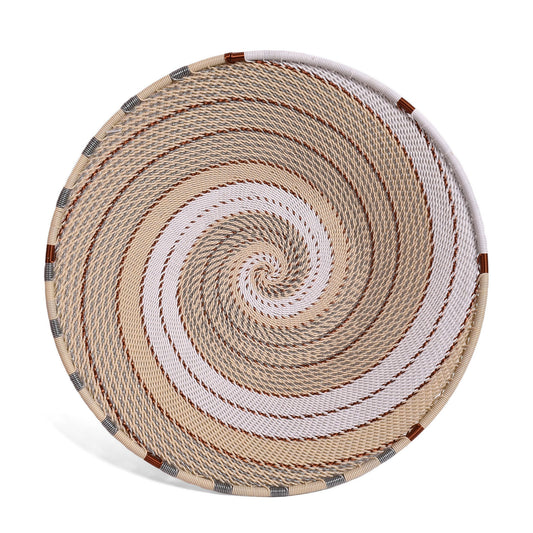 African Fair Trade Zulu Telephone Wire 9" Platter Basket, Silver Sea, Each One Unique (SS-24P-D)