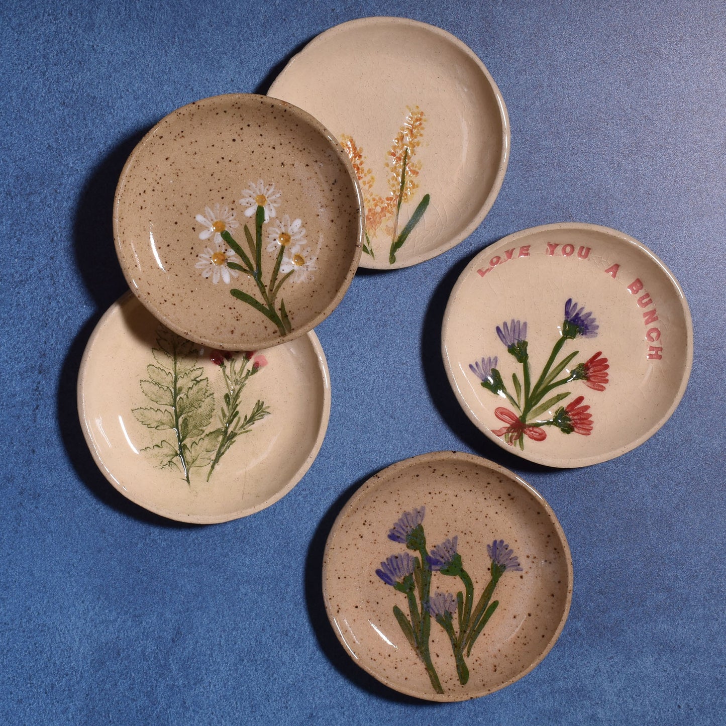 Love You a Bunch 4-1/4" Floral Trinket Dish by Tara Kothari, Handmade American Pottery