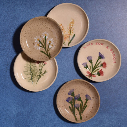 Blue Statice on Rustic Glaze 4-1/4" Trinket Dish by Tara Kothari, Handmade American Pottery