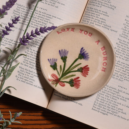 Love You a Bunch 4-1/4" Floral Trinket Dish by Tara Kothari, Handmade American Pottery