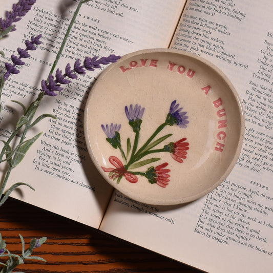 Love You a Bunch 4-1/4" Floral Trinket Dish by Tara Kothari, Handmade American Pottery