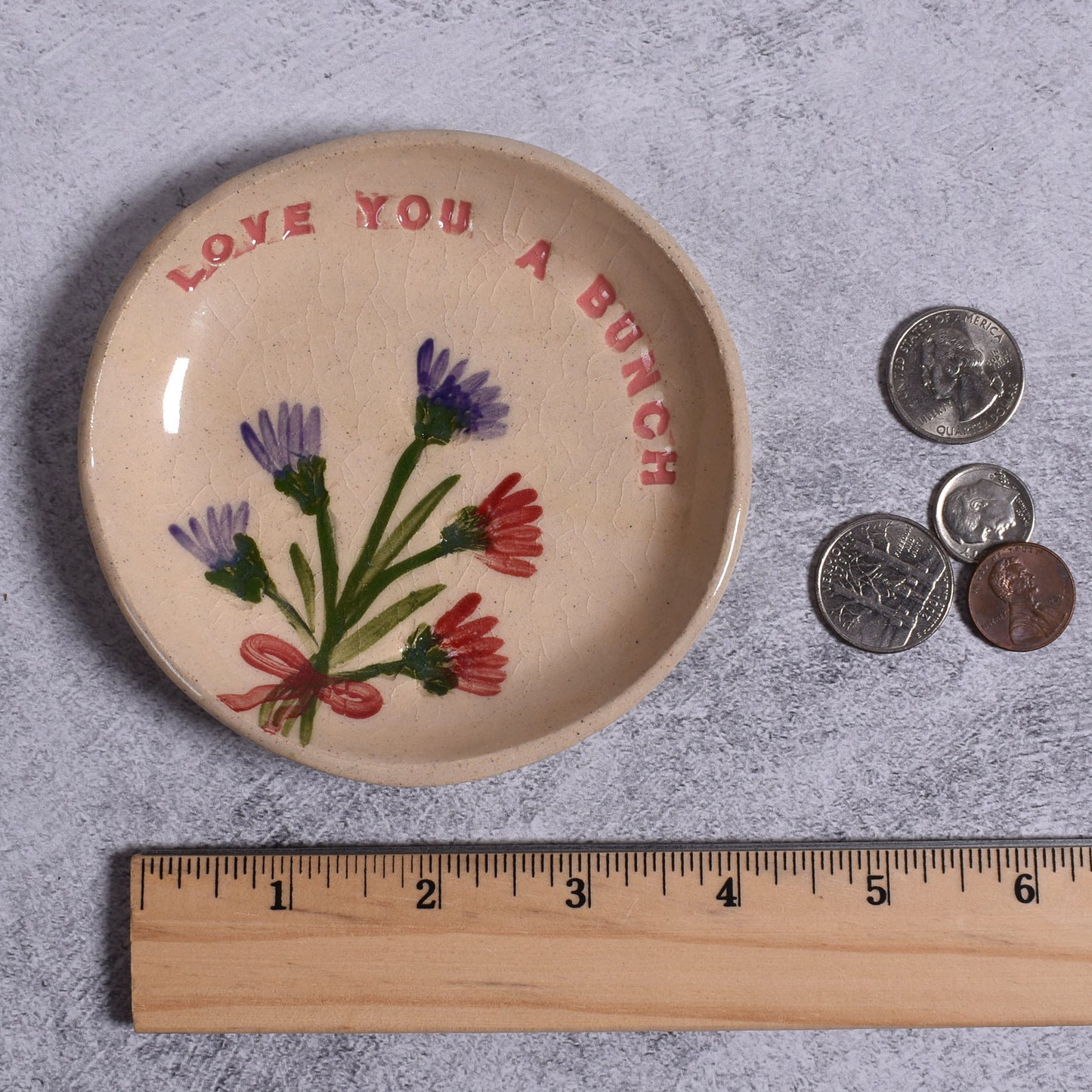 Love You a Bunch 4-1/4" Floral Trinket Dish by Tara Kothari, Handmade American Pottery