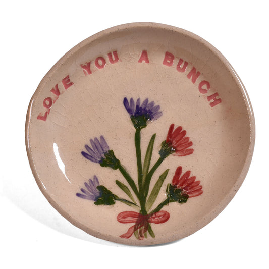 Love You a Bunch 4-1/4" Floral Trinket Dish by Tara Kothari, Handmade American Pottery
