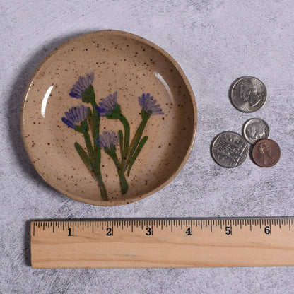 Blue Statice on Rustic Glaze 4-1/4" Trinket Dish by Tara Kothari, Handmade American Pottery