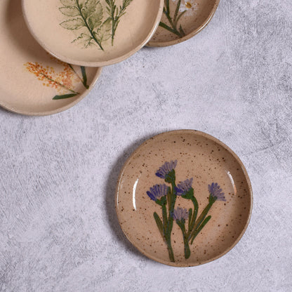 Blue Statice on Rustic Glaze 4-1/4" Trinket Dish by Tara Kothari, Handmade American Pottery