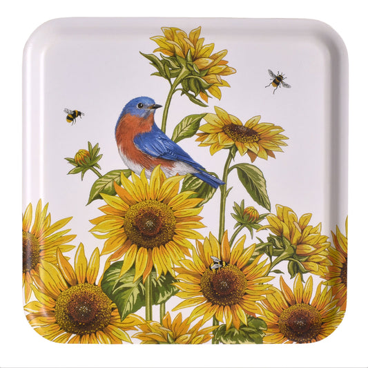 Mary Lake-Thompson Bluebird with Sunflowers 13" Square Laminated Wood Tray