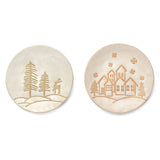 Creative Co-Op 6-1/4" Stoneware Appetizer Snack Dessert Plates with Winter Scenes, Ivory, Set of 2