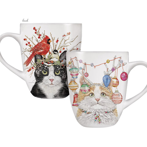 Mary Lake-Thompson Whimsical Winter Cats with Holiday Antlers 16-ounce Stoneware Mug