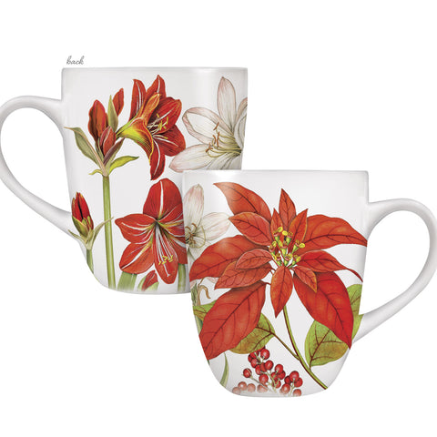 Mary Lake-Thompson Winter Flowers Poinsettia Amaryllis 16-ounce Stoneware Mug