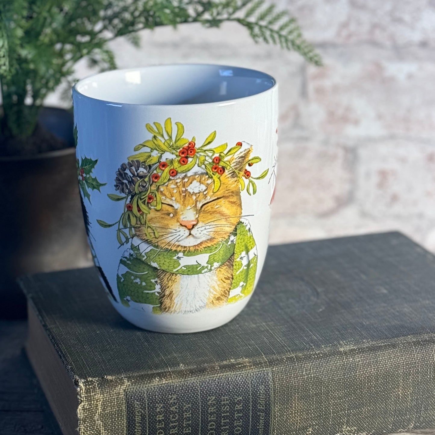 Mary Lake-Thompson Winter Cat and Birds 16-ounce Stoneware Mug