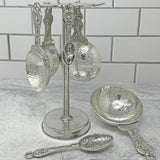 Crosby & Taylor Fleur de Lys Pewter Measuring Cups and Spoons with Compact Display Post, 9-piece Set, Handmade in the USA
