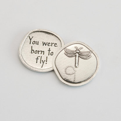 Crosby & Taylor Dragonfly, You Were Born to Fly! Pewter Sentiment Token Coin, American Handmade