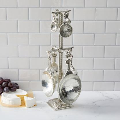 Crosby & Taylor Vineyard Pewter Measuring Cups and Spoons with Display Post, 9-piece Set, Handmade in the USA