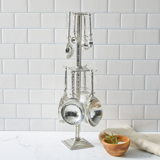 Crosby & Taylor Celtic Artisan Pewter Measuring Cups and Spoons with Display Post, 9-piece Set, Handmade in the USA