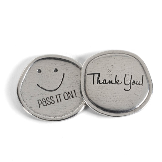 Crosby & Taylor Thank You, Smiley Face, Pass It On, Pewter Sentiment Token