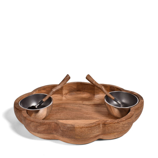 Handmade Cloud-Shaped Mango Wood and Cast Aluminum 5-piece Chip and Dip Set