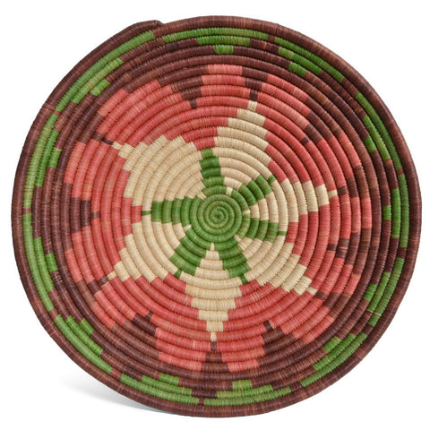African Fair Trade Handwoven Raffia Basket, Medium, Terracotta/Purple