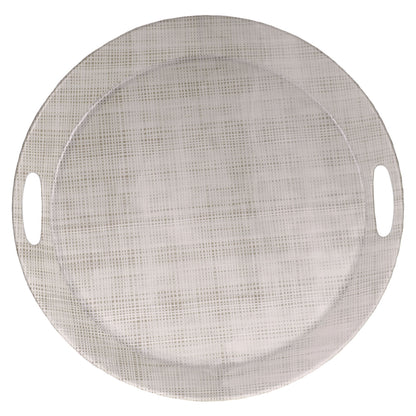 Merritt Luxe Linen 17" Round Melamine Serving Tray with Cutout Handles, Beige